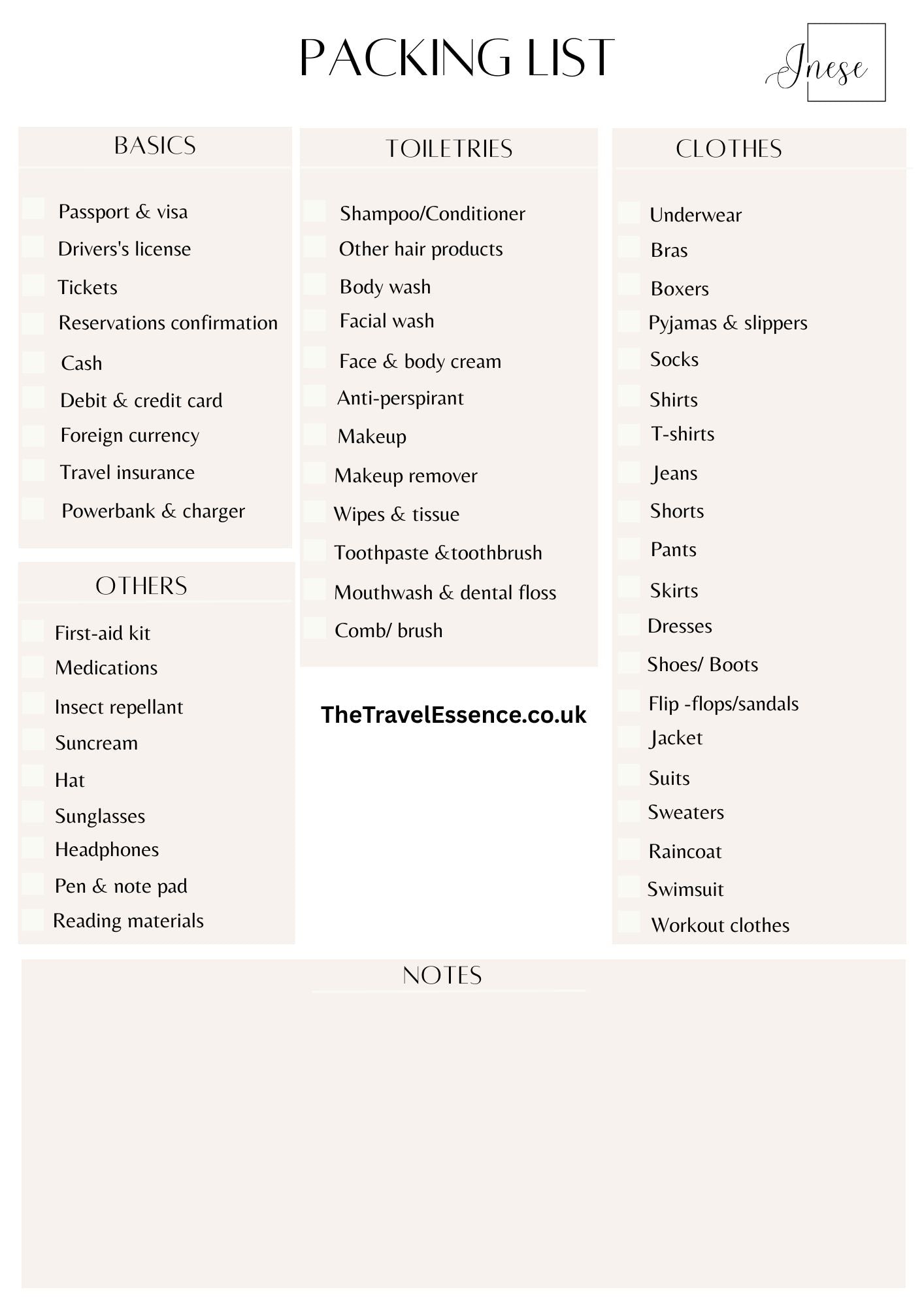 FREE TRAVEL PACKING LIST