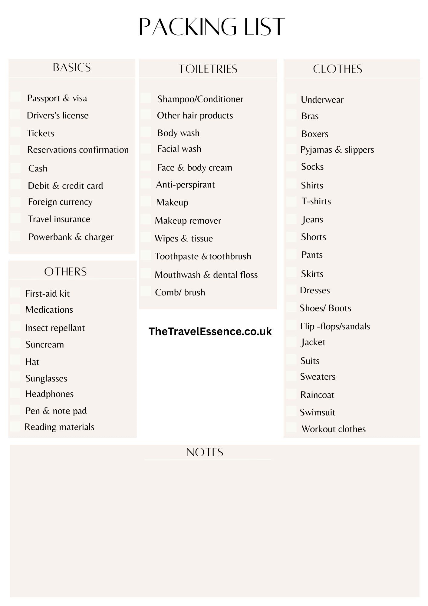 FREE TRAVEL PACKING LIST